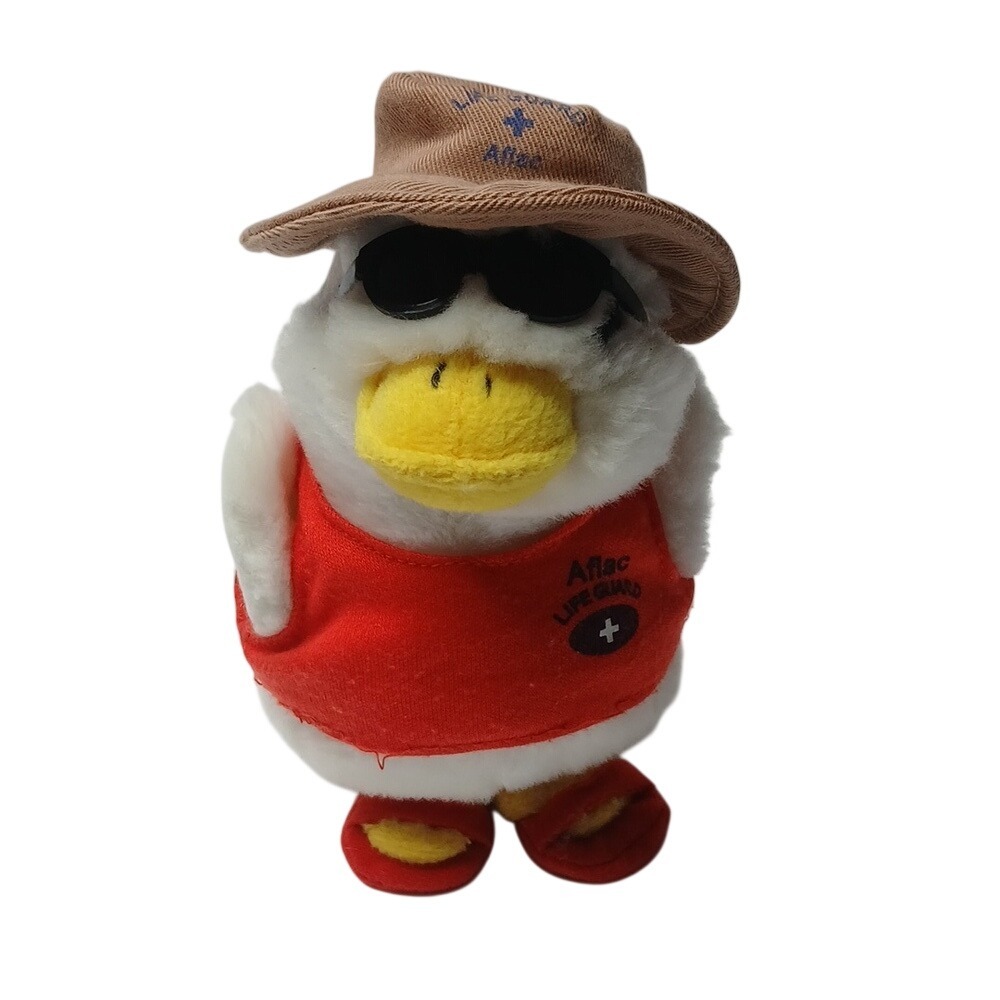 Aflac Plush Duck Unisex OS White Red Lifeguard Beach Outfit Hat Sunglasses
